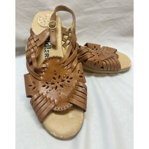 VTG Cobbie Cuddlers Brown Leather Huaraches Sandals Womens 9 W Wedge Heel
